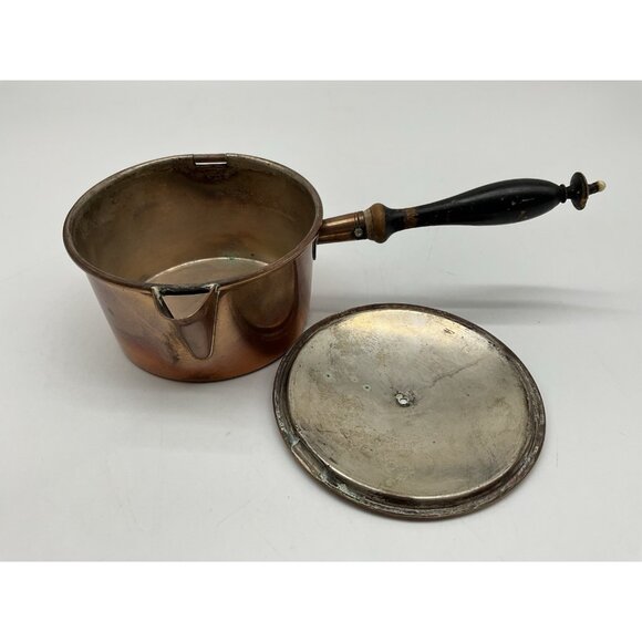 Antique Swedish Copper Ware Cooking Pot with Lid 8 inches Long x 2 Inches High - Picture 3 of 12